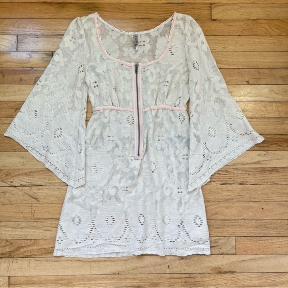Free People Ivory Lace Boho Bell Sleeve Dress Size Medium